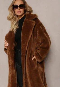 Brązowy Długi Płaszcz Futrzany Nlorre