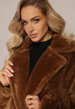 Brązowy Długi Płaszcz Futrzany Nlorre