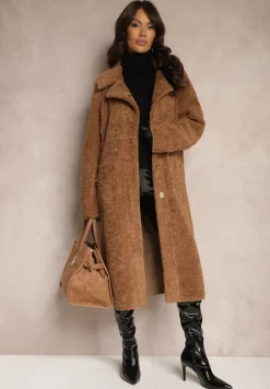 Brązowy Dwustronny Płaszcz z Kożuszkiem Ducta