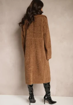 Brązowy Dwustronny Płaszcz z Kożuszkiem Ducta