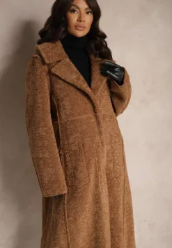 Brązowy Dwustronny Płaszcz z Kożuszkiem Ducta