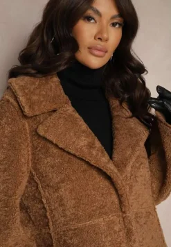 Brązowy Dwustronny Płaszcz z Kożuszkiem Ducta