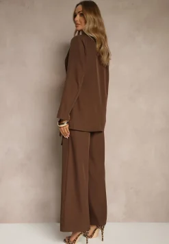 Brązowy Garnitur Szerokie Spodnie i Asymetryczna Marynarka Pumeira