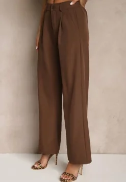 Brązowy Garniturowy Komplet Kamizelka z Wiązaniem i Spodnie o Szerokim Kroju Davielis