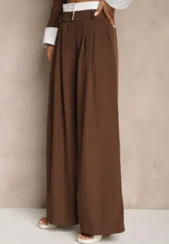 Brązowy Garniturowy Komplet Marynarka i Spodnie z Kontrastującymi Zdobieniami Davirielle