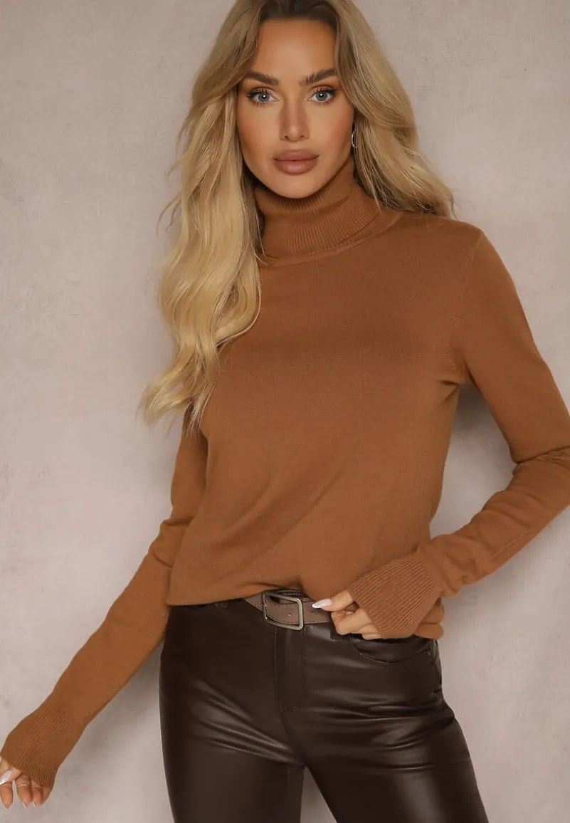 Brązowy Golf Sweterkowy z Domieszką Kaszmiru Zaivanna