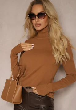 Brązowy Golf Sweterkowy z Domieszką Kaszmiru Zaivanna