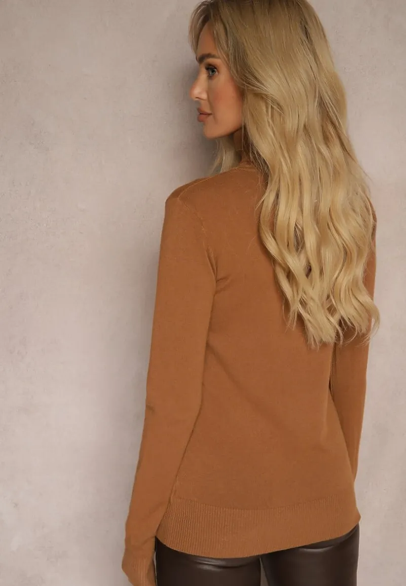 Brązowy Golf Sweterkowy z Domieszką Kaszmiru Zaivanna