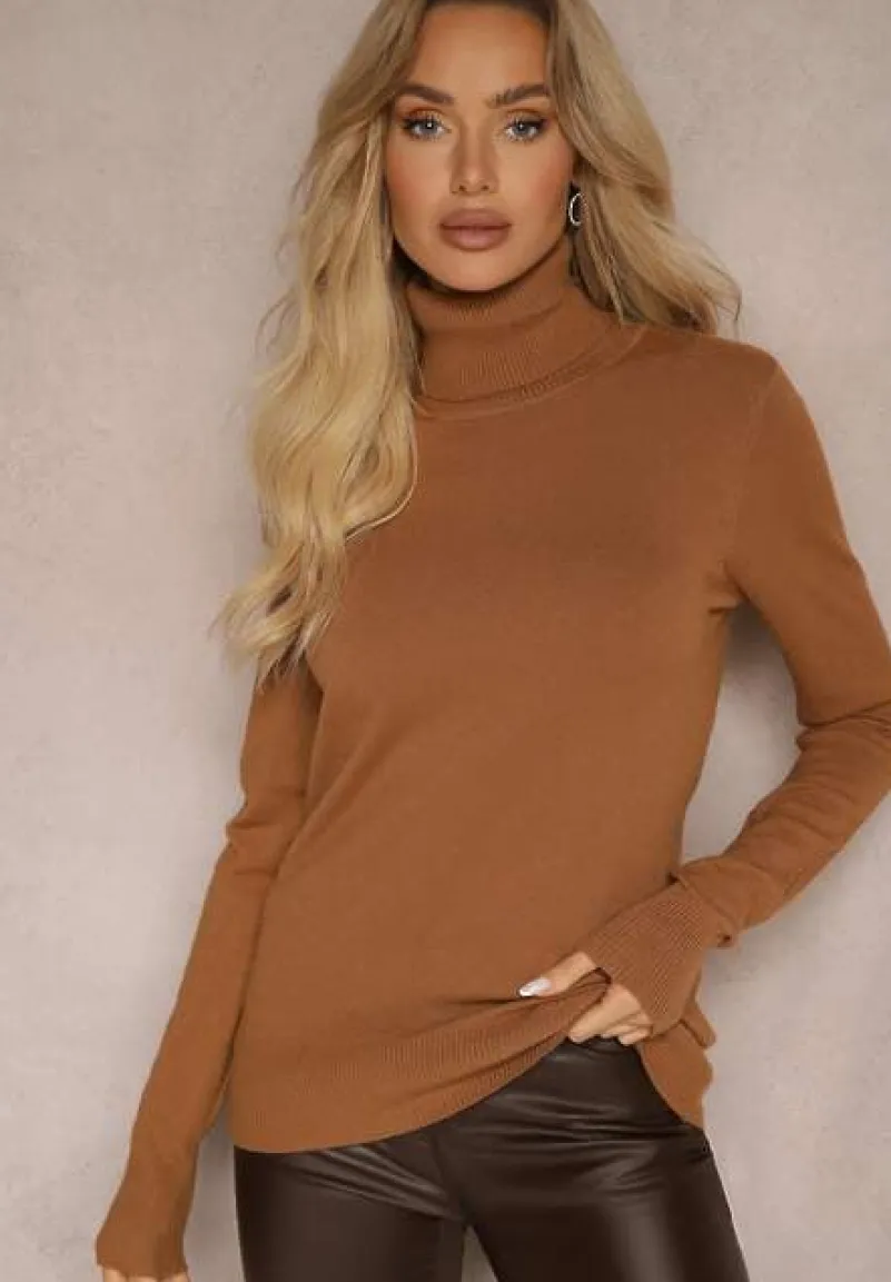 Brązowy Golf Sweterkowy z Domieszką Kaszmiru Zaivanna