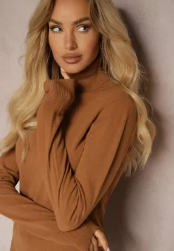 Brązowy Golf Sweterkowy z Domieszką Kaszmiru Zaivanna