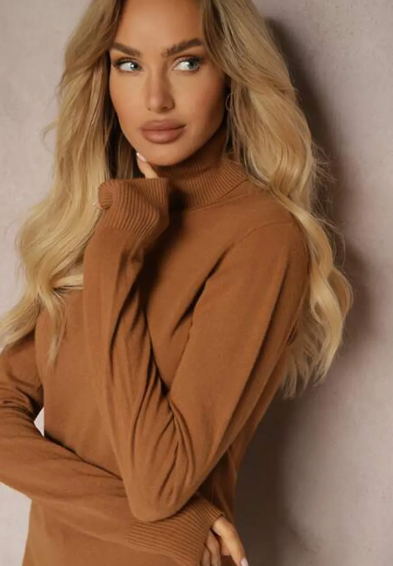 Brązowy Golf Sweterkowy z Domieszką Kaszmiru Zaivanna