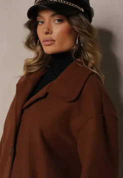 Brązowy Jednorzędowy Płaszcz Dyplomatka z Kieszeniami Morenama