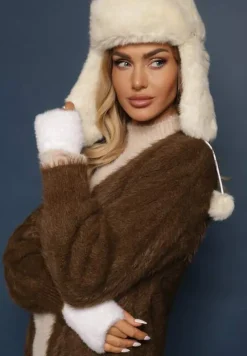 Brązowy Kardigan Niezapinany z Wełną i Wsuwanymi Kieszeniami Rianessa