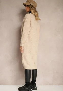 Brązowy Kardigan z Wełną i Wiskozą Ozdobiony Tłoczeniem Besisia