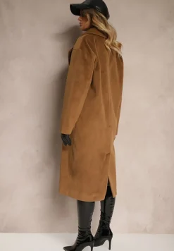 Brązowy Klasyczny Płaszcz o Dwurzędowym Kroju z Kieszeniami Malwilina