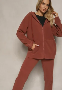Brązowy Komplet Dresowy 2-częściowy z Bluzą i Spodniami Bennila