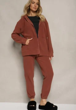 Brązowy Komplet Dresowy 2-częściowy z Bluzą i Spodniami Bennila