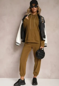 Brązowy Komplet Dresowy z Bluzą i Spodniami Ciranova