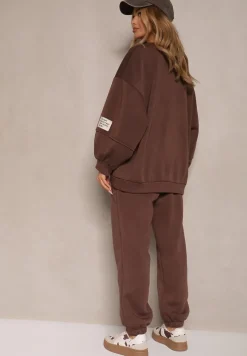 Brązowy Komplet Dresowy z Polarową Podszewką Bluza i Joggery Ziline