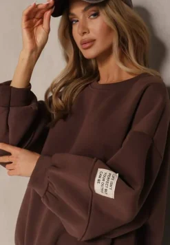 Brązowy Komplet Dresowy z Polarową Podszewką Bluza i Joggery Ziline