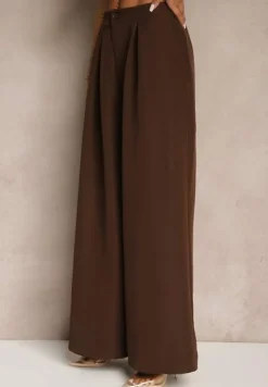 Brązowy Komplet Garniturowy Szerokie Spodnie i Kamizelka Ziorene