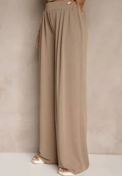 Brązowy Komplet Top Bandeau z Trenem i Spodnie o Szerokim Kroju Redomiae