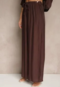 Brązowy Komplet z Wiskozy o Kroju Oversize Koszula i Spodnie Dovaraella