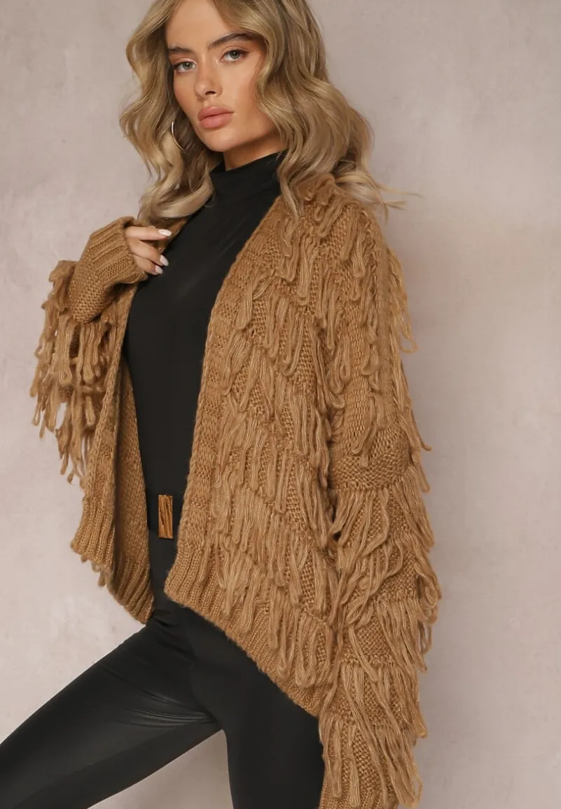 Brązowy Niezapinany Kardigan z Frędzlami Segentri