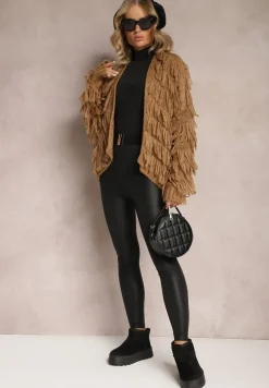 Brązowy Niezapinany Kardigan z Frędzlami Segentri