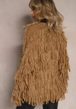 Brązowy Niezapinany Kardigan z Frędzlami Segentri