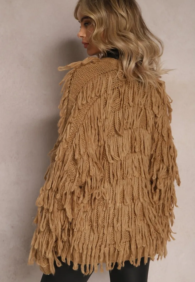 Brązowy Niezapinany Kardigan z Frędzlami Segentri