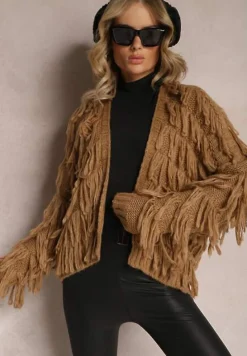 Brązowy Niezapinany Kardigan z Frędzlami Segentri