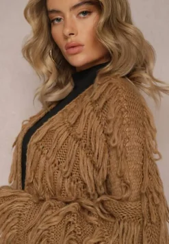 Brązowy Niezapinany Kardigan z Frędzlami Segentri