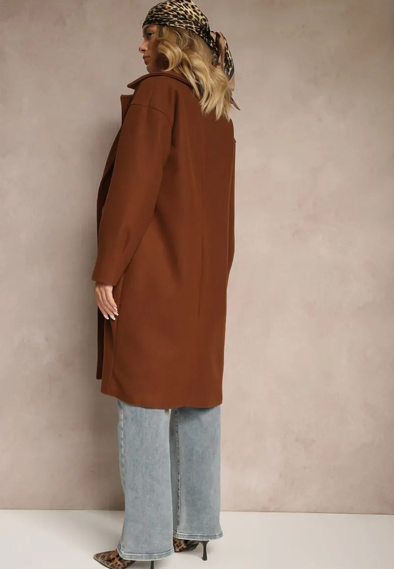 Brązowy Płaszcz Dwurzędowy Długi Tadde