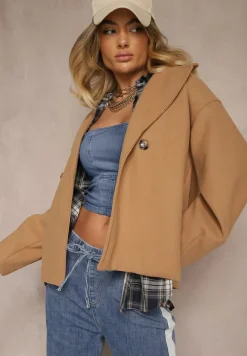 Brązowy Płaszcz Dwurzędowy Krótki Poge