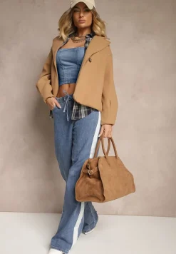 Brązowy Płaszcz Dwurzędowy Krótki Poge