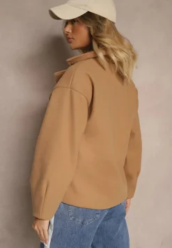 Brązowy Płaszcz Dwurzędowy Krótki Poge