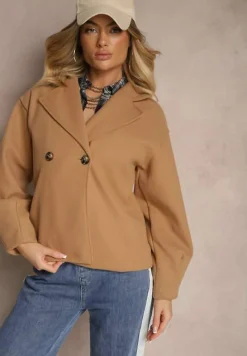 Brązowy Płaszcz Dwurzędowy Krótki Poge