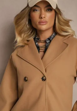 Brązowy Płaszcz Dwurzędowy Krótki Poge