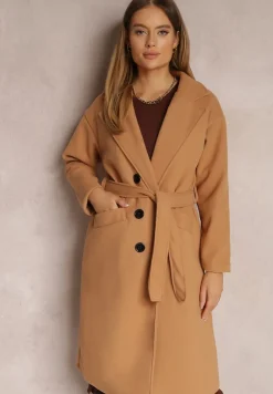 Brązowy Płaszcz Dwurzędowy Wiązany Meollie