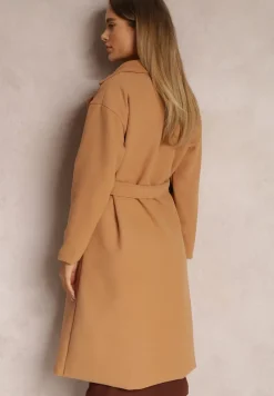 Brązowy Płaszcz Dwurzędowy Wiązany Meollie