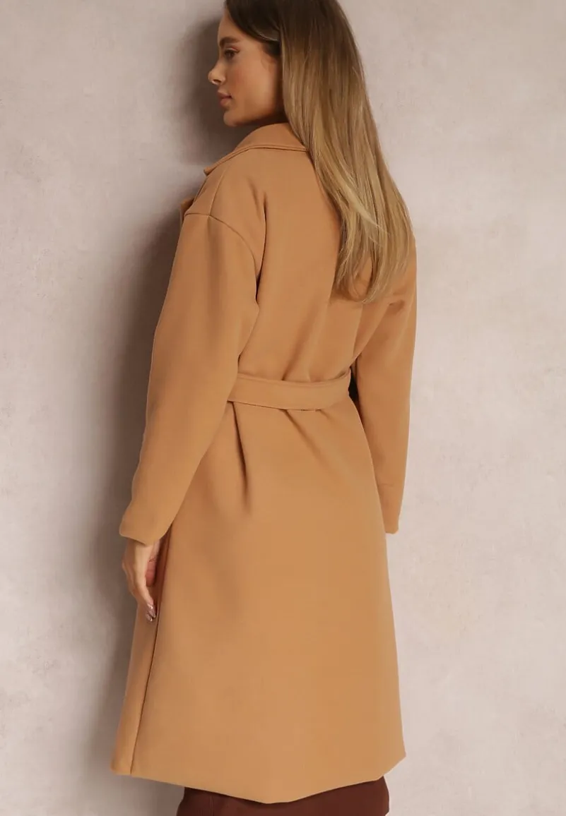 Brązowy Płaszcz Dwurzędowy Wiązany Meollie