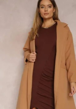 Brązowy Płaszcz Dwurzędowy Wiązany Meollie