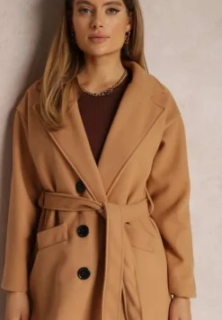 Brązowy Płaszcz Dwurzędowy Wiązany Meollie