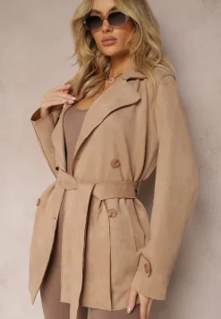 Brązowy Płaszcz o Dwurzędowym Fasonie z Kołnierzykiem Ericas