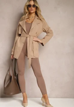 Brązowy Płaszcz o Dwurzędowym Fasonie z Kołnierzykiem Ericas