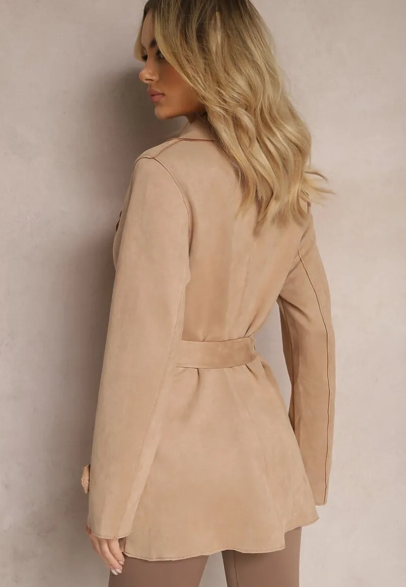 Brązowy Płaszcz o Dwurzędowym Fasonie z Kołnierzykiem Ericas