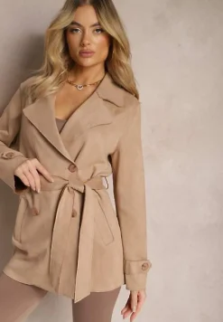 Brązowy Płaszcz o Dwurzędowym Fasonie z Kołnierzykiem Ericas