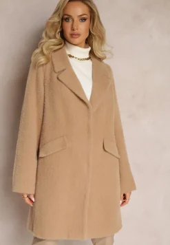 Brązowy Puchaty Płaszcz z Napami i Kieszeniami Talese