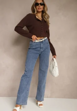 Brązowy Rozpinany Kardigan z Wełną Kornelira